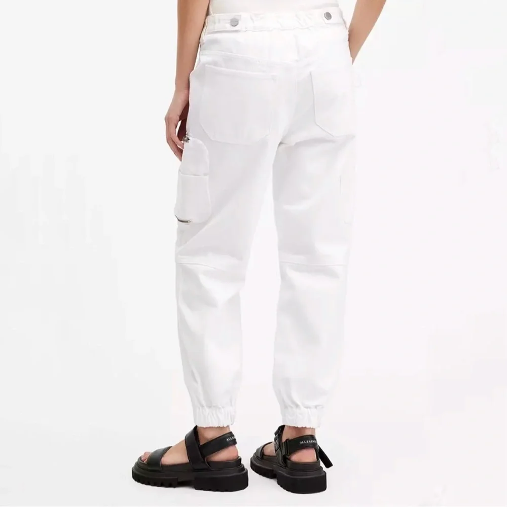 AllSaints Florence Cargo Jogger Pants Organic Twill Cotton Chalk White 8